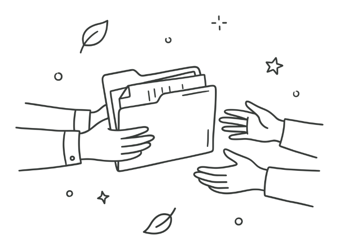 Ilustración de una lupa sobre un documento junto a una carpeta de trámites
