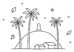 Ilustración de Cali: las palmas, los cerros y el monumento de la ciudad