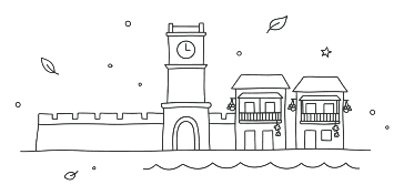 Ilustración de Cartagena: la muralla y la torre del reloj